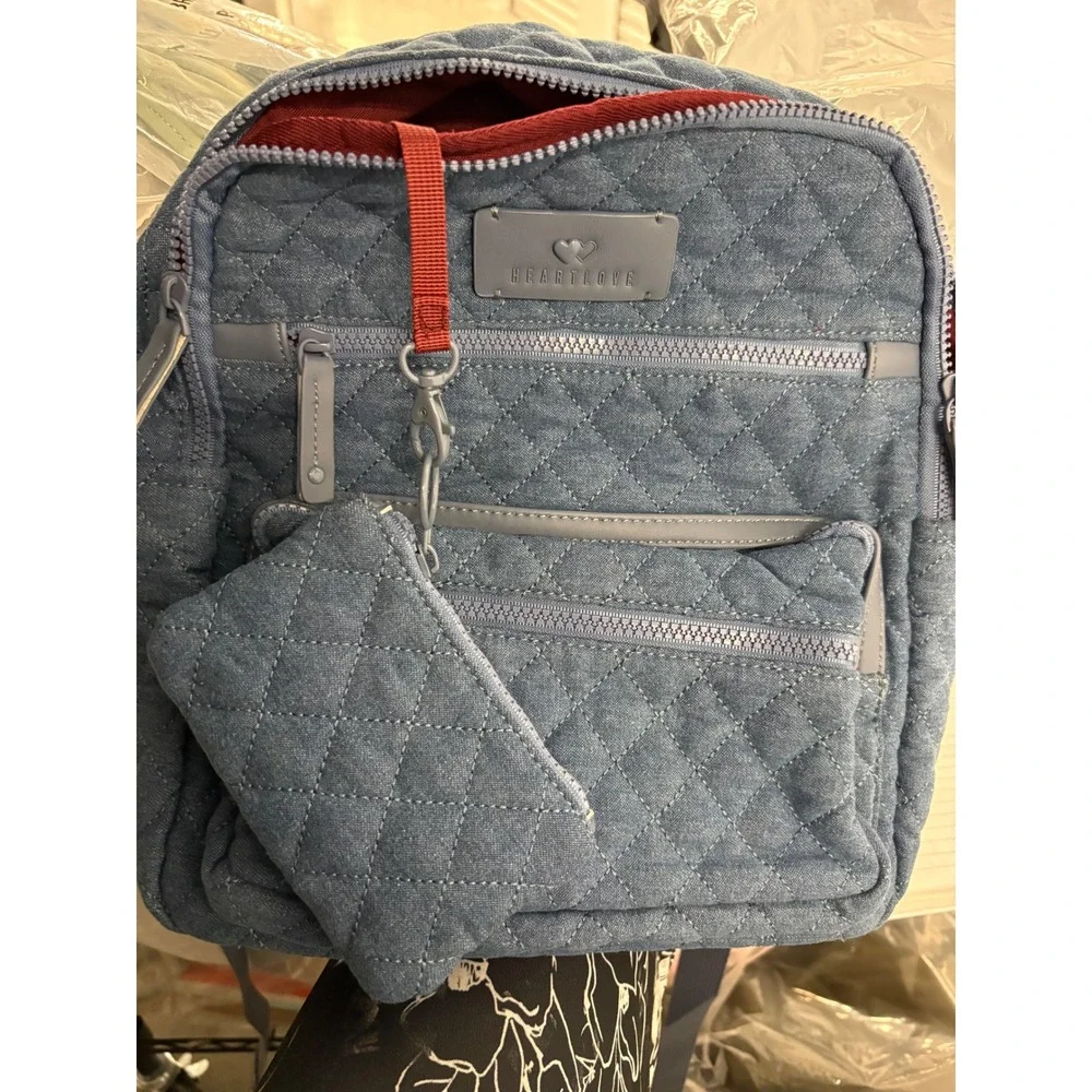 HeartLove by Charo‎ Quilted Denim Backpack Blue Upcycled Eco Friendly New